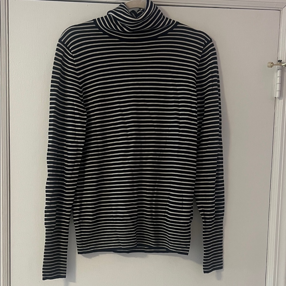 J. Crew Black and White Striped Turtleneck Sweater